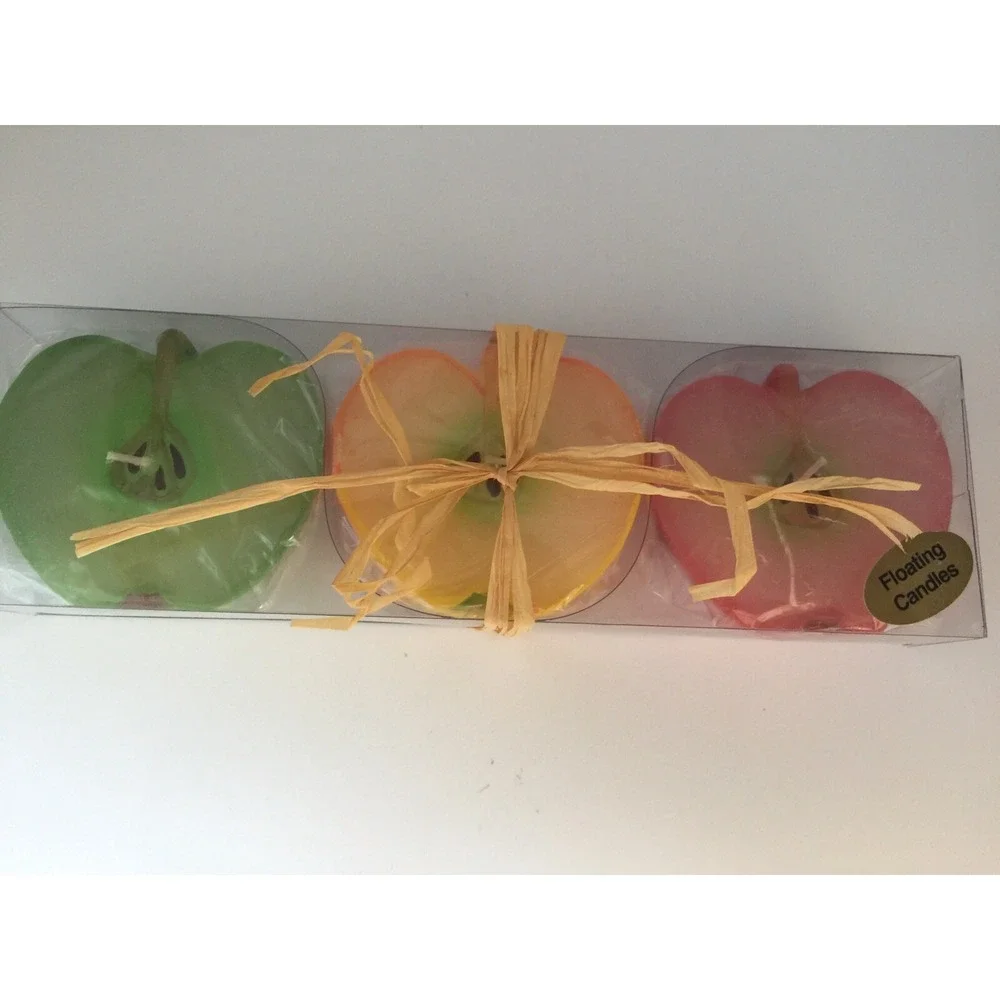 New Set Of 3 Fall Floating Half Apple Wax Candles,‎ NOS, Great For Fall Decor